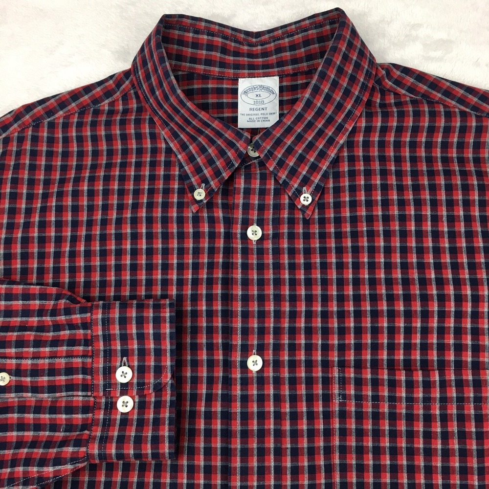 Brooks‎ Brothers Mens XL Dress Shirt Navy Red Check Regent Long Sleeve